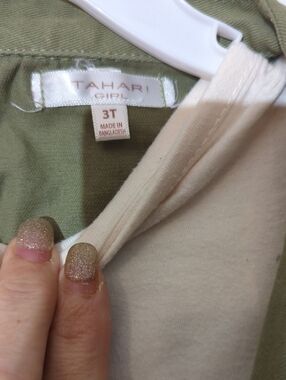 Tahari Girl Cream T-shirt and Olive Jean bomber style shirt/jacket
